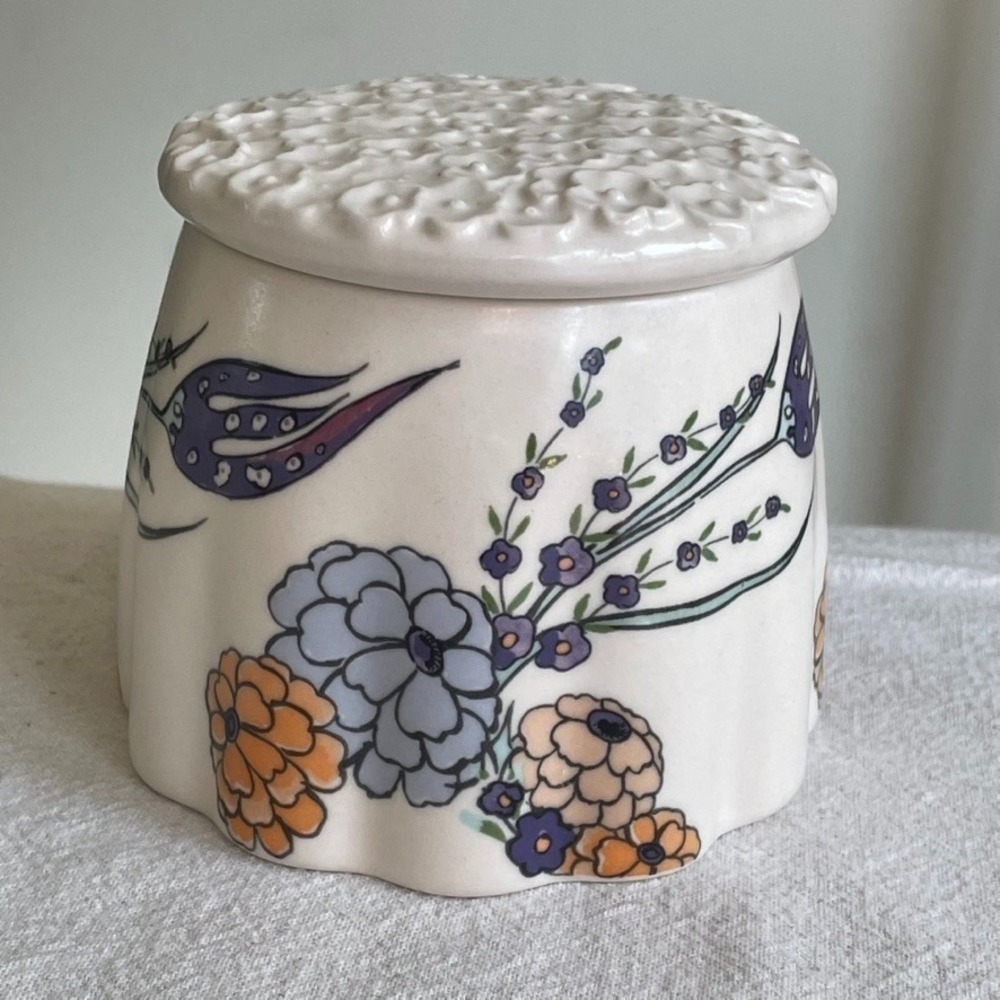 Anthropologie Betul Turkuaz Posy Butter Bell Crock Floral Ceramic